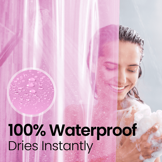 a person taking a shower with text: '100% Waterproof Dries Instantly'