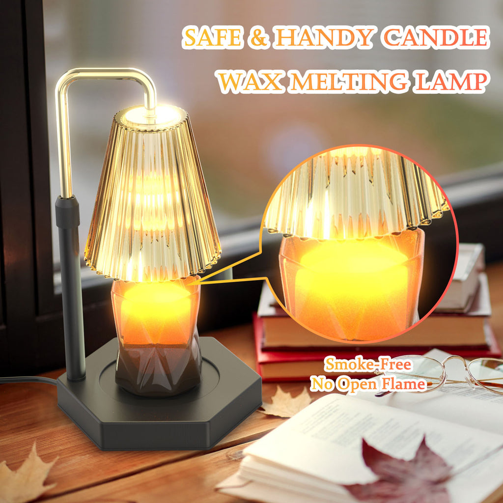 a candle wax melting lamp with text: 'SAFE & HANDY CANDLE WAX MELTING LAMP Smoke-Free No Open Flame'