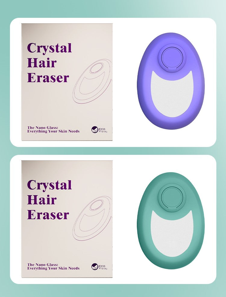 a close-up of a hair eraser with text: 'Crystal Hair Eraser The Nano Glass: Everything Your Skin Needs ECO Crystal Hair Eraser The Nano Glass: Everything Your Skin Needs ECO'