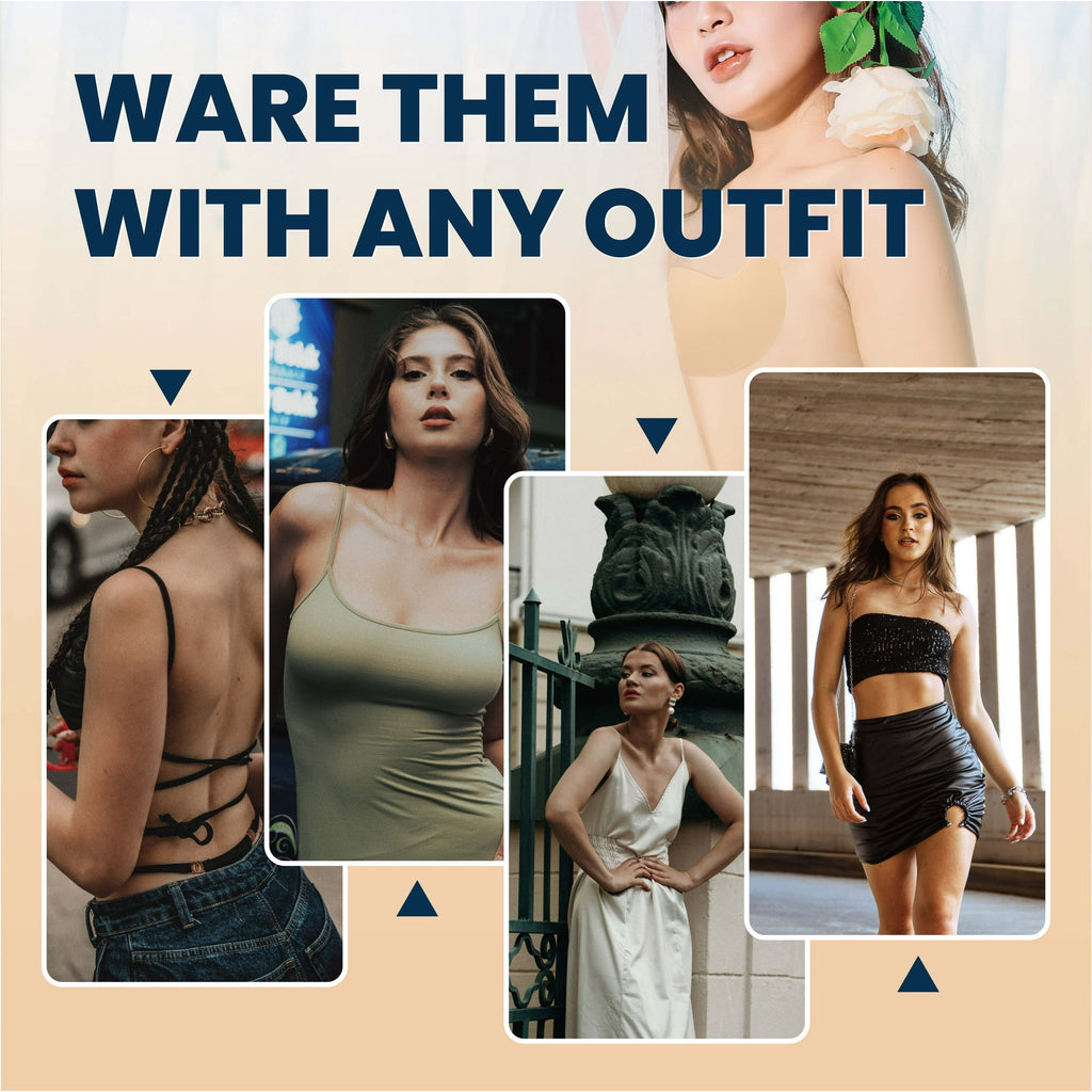 a collage of women posing for a picture with text: 'WARE THEM WITH ANY OUTFIT'