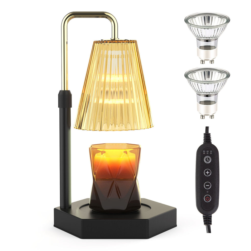 a candle lamp with a candle holder and a cord with text: '4H 2H + -'