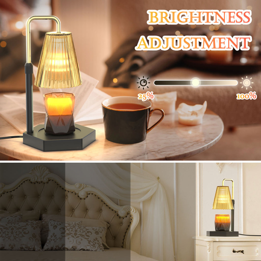 a lamp on a table with text: 'BRIGHTNESS ADJUSTMENT 25% 100%'