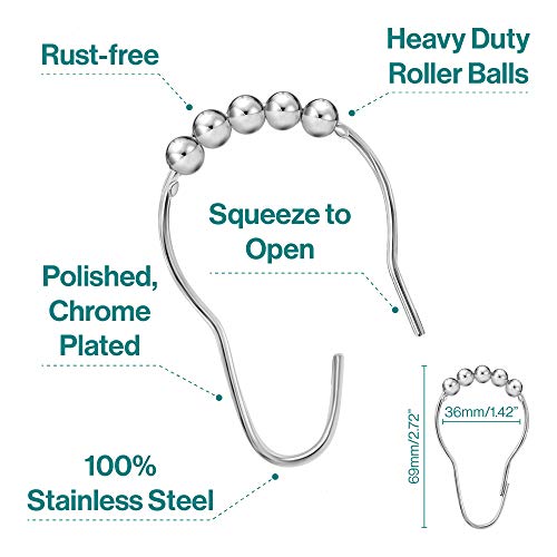 a diagram of a metal roller ball with text: 'Rust-free Heavy Duty Roller Balls Squeeze to Open Polished, Chrome Plated 100% 69mm/2.72 Stainless Steel'