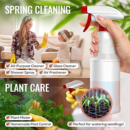 a hand holding a spray bottle with text: 'SPRING CLEANING All-Purpose Cleaner Glass Cleaner Shower Spray Air Freshener PLANT CARE Plant Mister Homemade Pest Control Perfect for watering seedlings!'