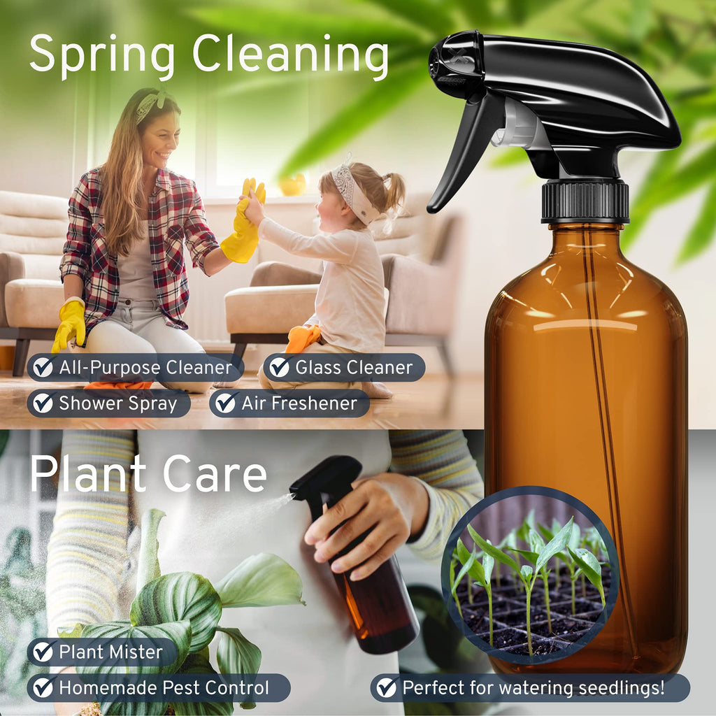 a person and child in gloves and a spray bottle with text: 'Spring Cleaning All-Purpose Cleaner Glass Cleaner Shower Spray Air Freshener Plant Care Plant Mister Homemade Pest Control Perfect for watering seedlings!'